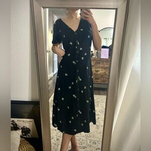 Old Navy Vintage 90s Black Floral Midi Dress